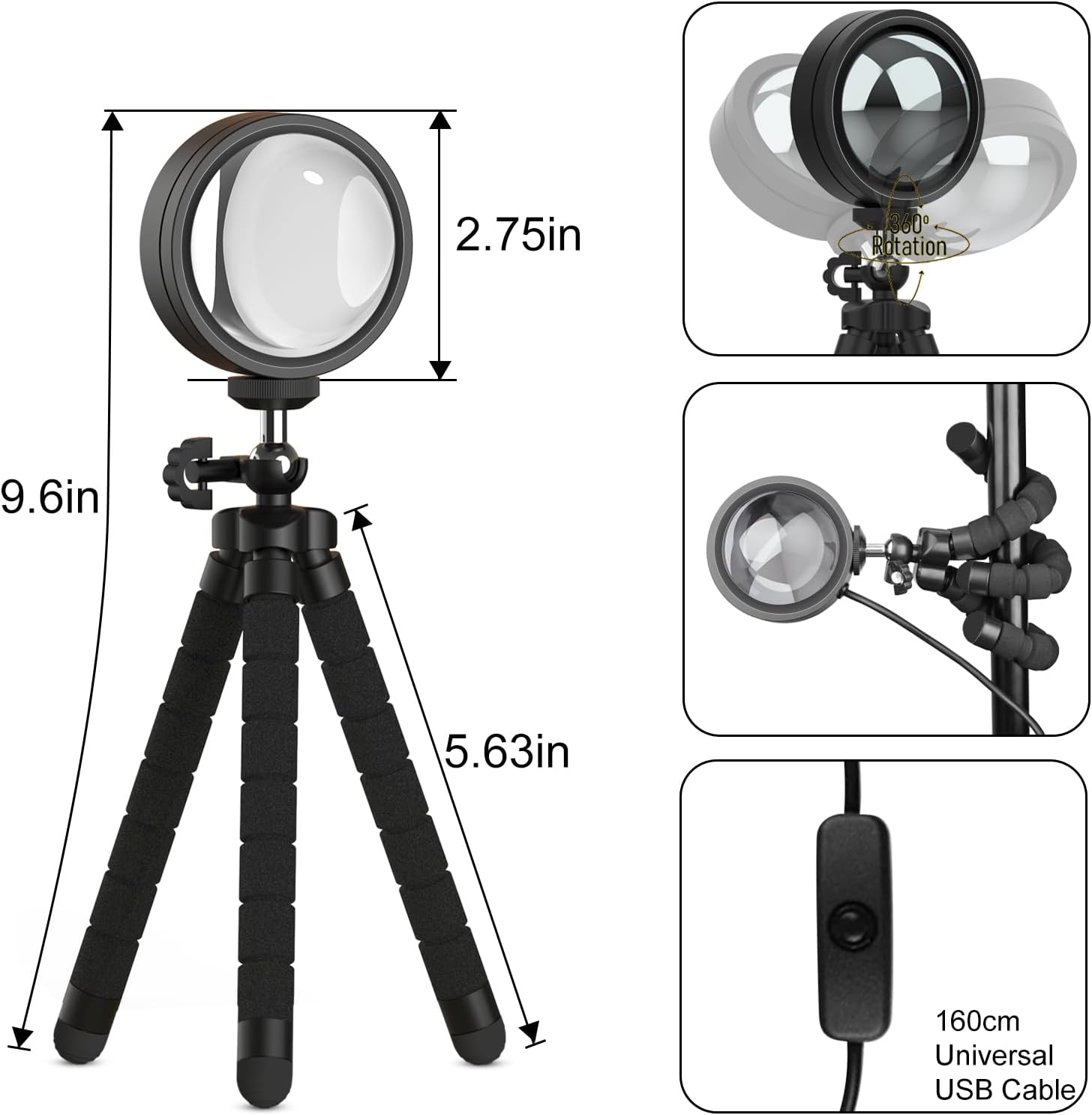 Sunset Projector Light, Rotating USB LED Lamp for Photography, Parties & Bedroom