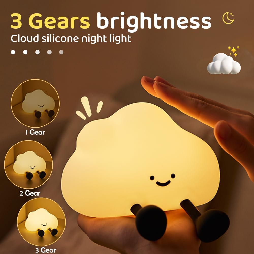 Cute Cloud Night Light, USB Rechargeable Touch Lamp