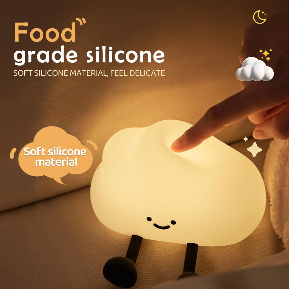 Cute Cloud Night Light, USB Rechargeable Touch Lamp