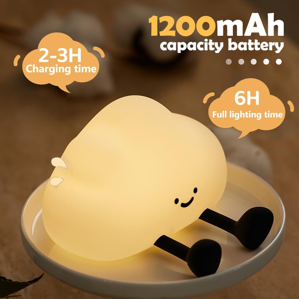 Cute Cloud Night Light, USB Rechargeable Touch Lamp