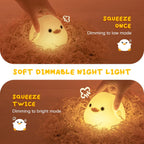Cute Bean Duck Night Light, Squishy Dimmable Rechargeable Touch Lamp Toy