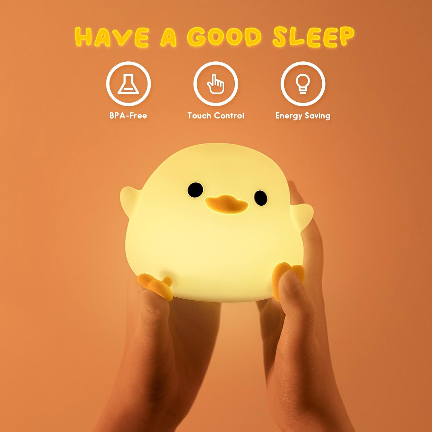 Cute Bean Duck Night Light, Squishy Dimmable Rechargeable Touch Lamp Toy