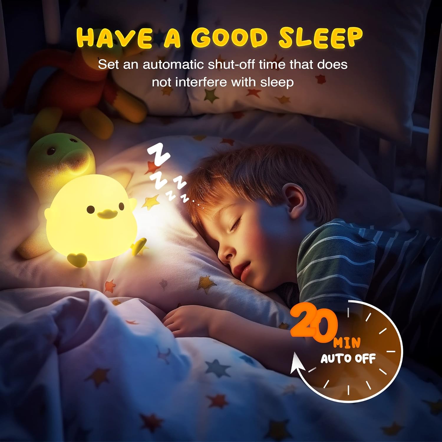 Cute Bean Duck Night Light, Squishy Dimmable Rechargeable Touch Lamp Toy