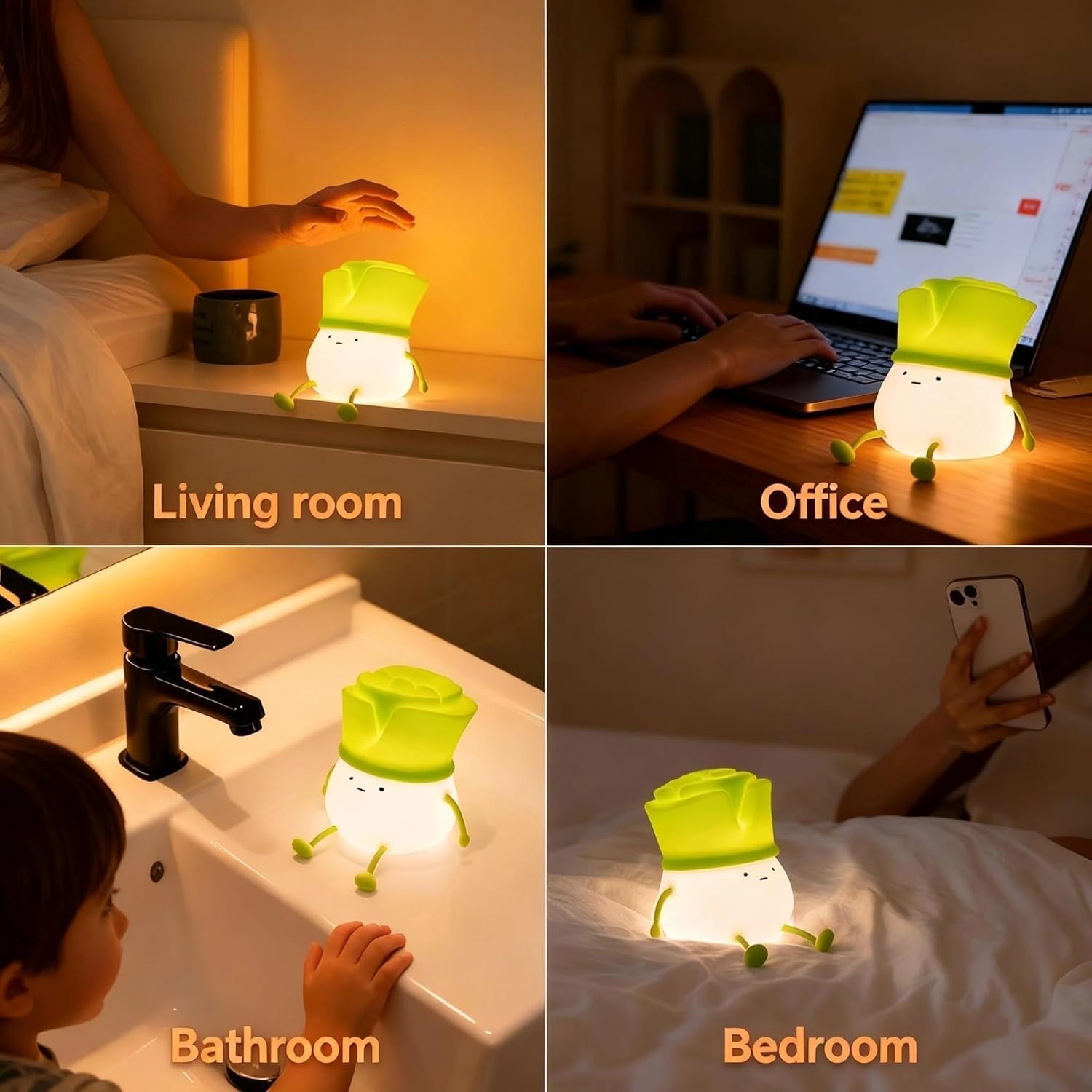 Chive Night Light, Rechargeable Silicone Lamp with Phone Stand & Timer